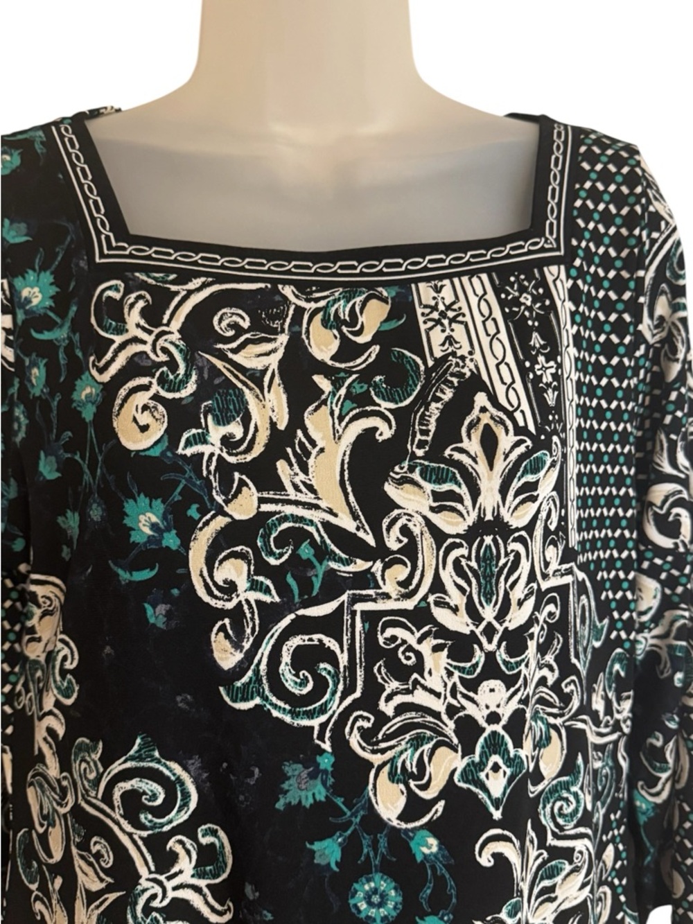 White House Black Market Black & Teal Baroque Print Mini Dress MEDIUM    #CL - Picture 4 of 8